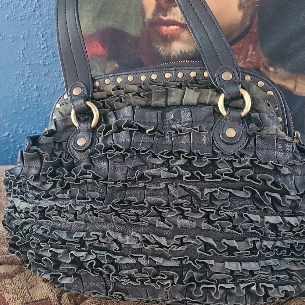 Moschino Black Leather Ruffle  Bag Wth Dust Bag​ - Picture 4 of 11